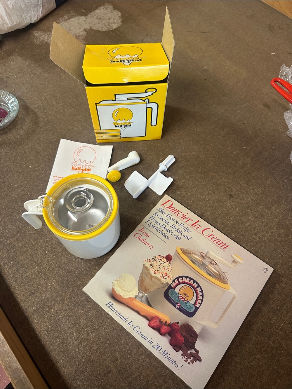 vtg donvier ice cream maker with recipe book